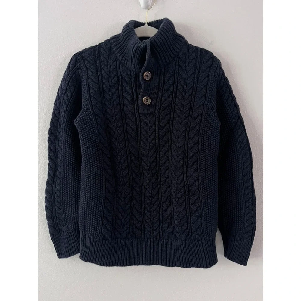 Gap Kids Cable Knit Button Mock Neck Sweater Galaxy Blue size medium 8